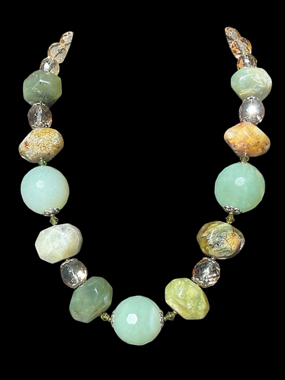 Nephrite Jade Semi Precious Gemstone Beaded Chunky Statement Necklace 20”